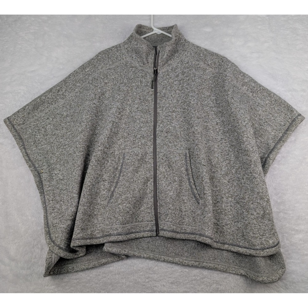 Stio Sweetwater Fleece Poncho Size M/L Gray Sweater Full Zip Pockets Button Side